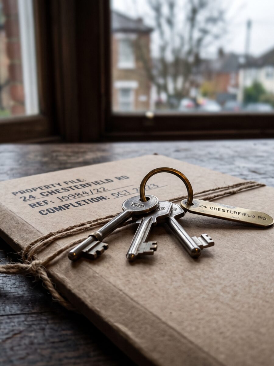 Trousseau de clés posé sur un dossier immobilier